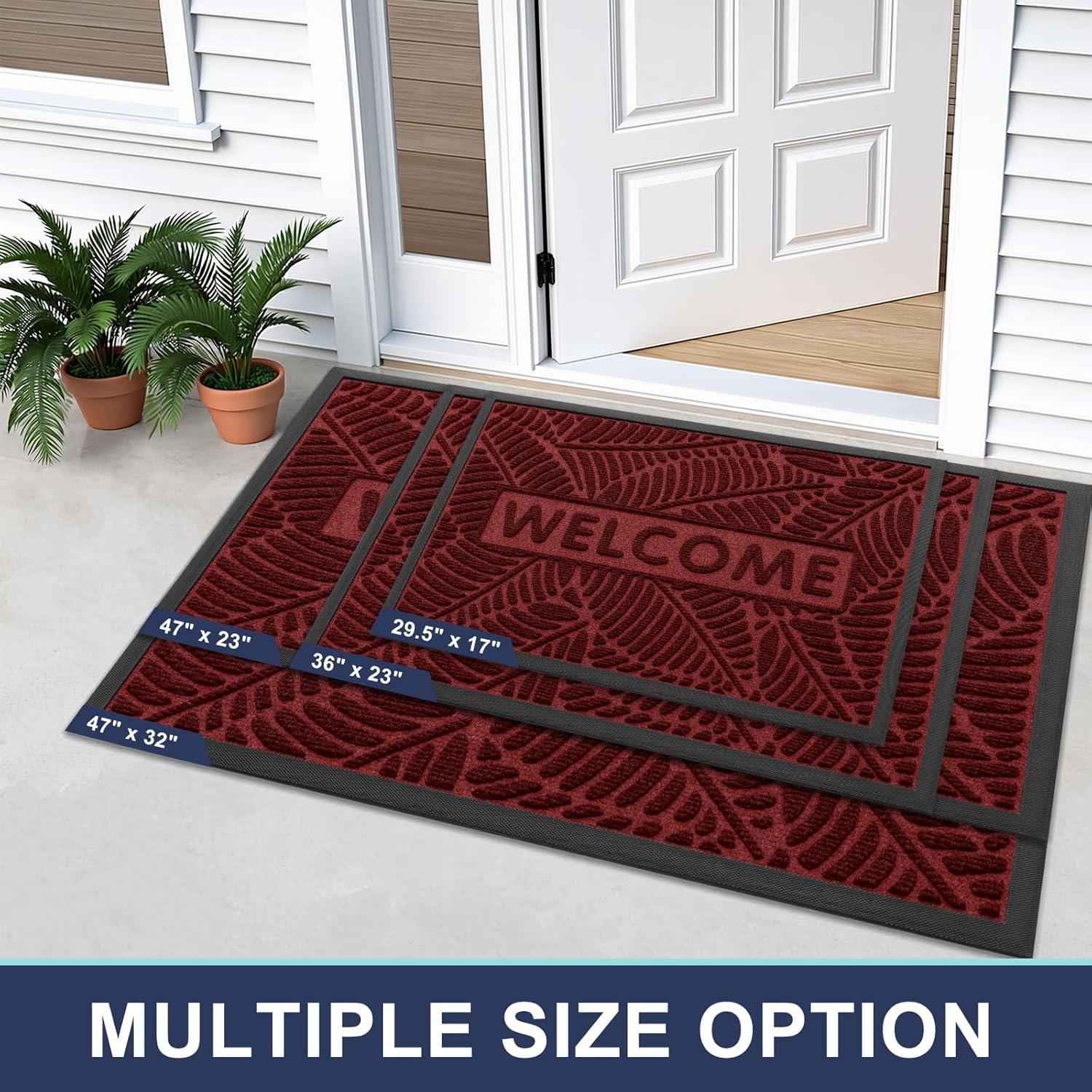 imageSmiry Welcome Mat Indoor Outdoor AllSeason Waterproof Front Door Mat Sturdy Natural Rubber Doormat NonSlip Easy Clean Low Profile Dirt Trapper for Porch Patio Entrance 295x17 GreenWine Red