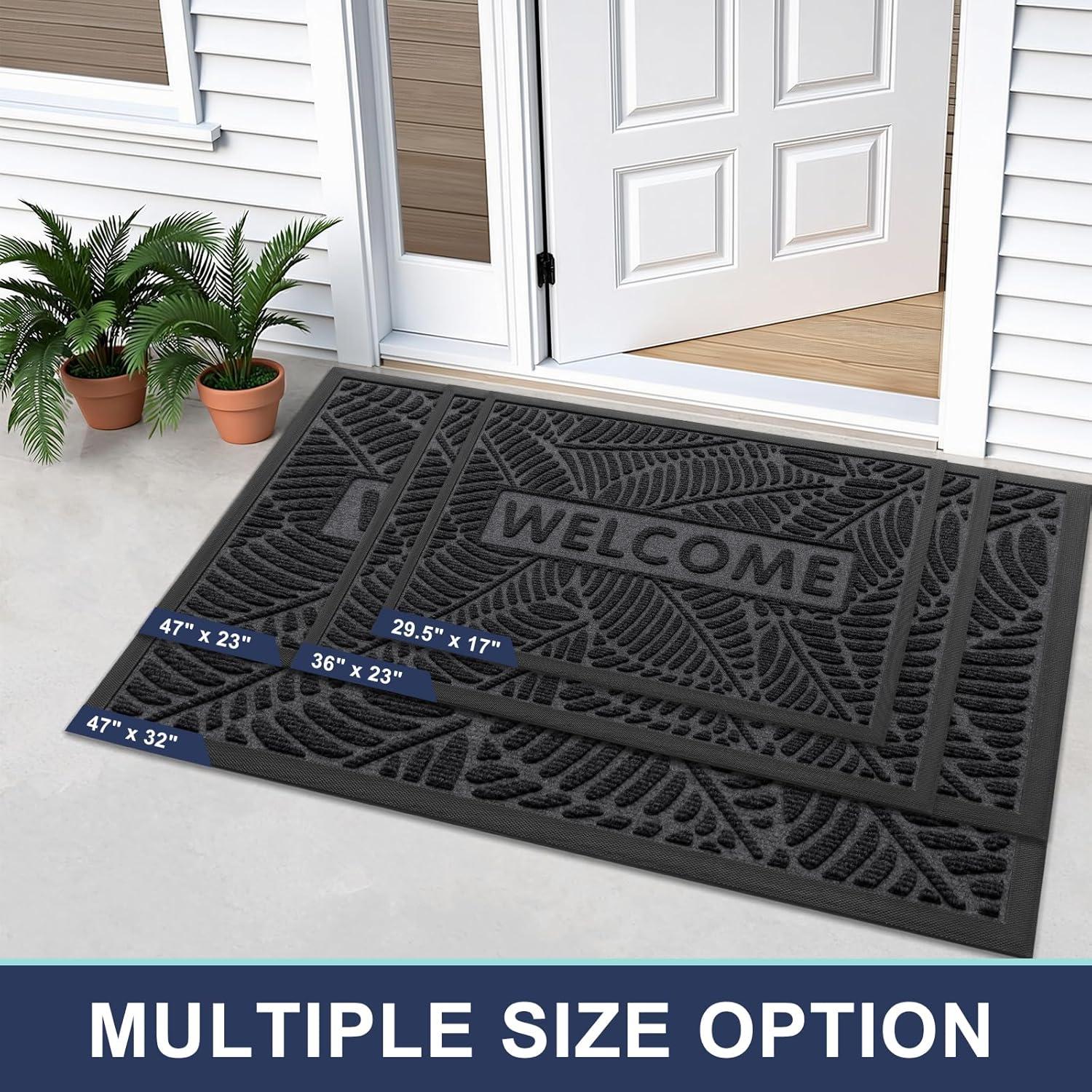 imageSmiry Welcome Mat Indoor Outdoor AllSeason Waterproof Front Door Mat Sturdy Natural Rubber Doormat NonSlip Easy Clean Low Profile Dirt Trapper for Porch Patio Entrance 295x17 GreenGrey