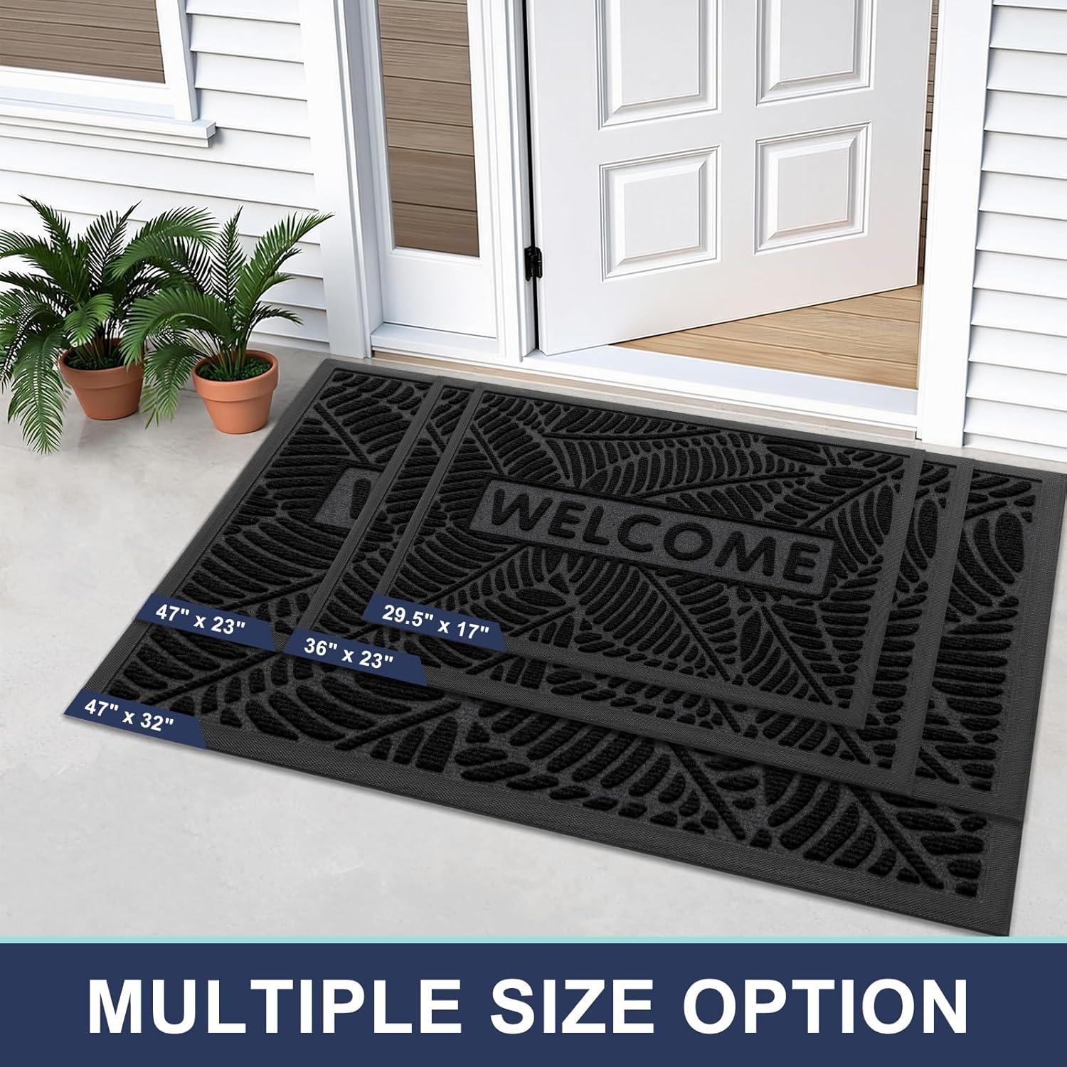 imageSmiry Welcome Mat Indoor Outdoor AllSeason Waterproof Front Door Mat Sturdy Natural Rubber Doormat NonSlip Easy Clean Low Profile Dirt Trapper for Porch Patio Entrance 295x17 GreenBlack