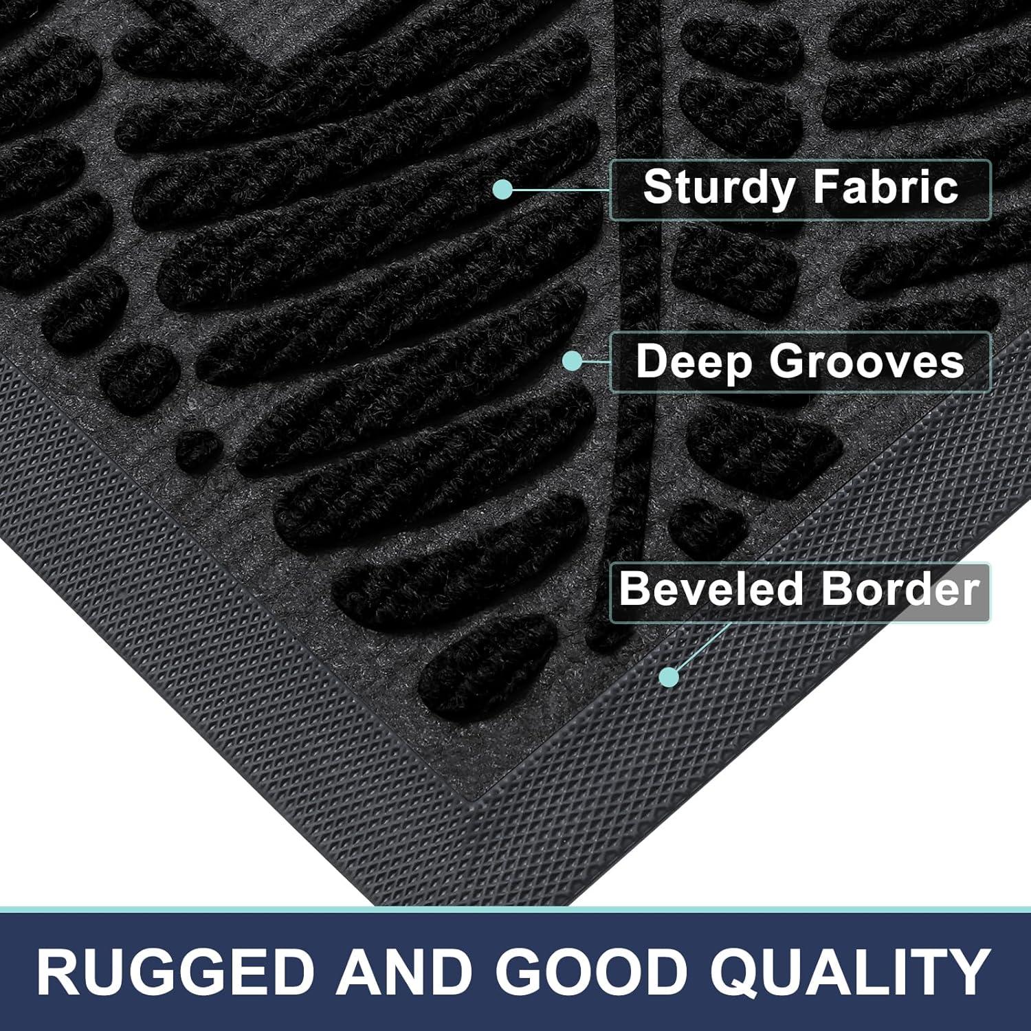 imageSmiry Welcome Mat Indoor Outdoor AllSeason Waterproof Front Door Mat Sturdy Natural Rubber Doormat NonSlip Easy Clean Low Profile Dirt Trapper for Porch Patio Entrance 295x17 GreenBlack