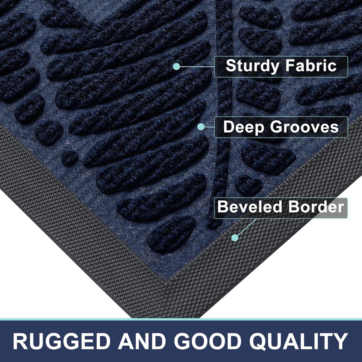 imageSmiry Welcome Mat Indoor Outdoor AllSeason Waterproof Front Door Mat Sturdy Natural Rubber Doormat NonSlip Easy Clean Low Profile Dirt Trapper for Porch Patio Entrance 295x17 GreenNavy
