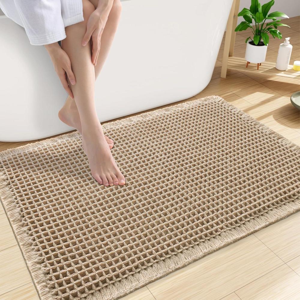 imageSmiry Waffle Bath Mat 32x20 Extra Soft Absorbent Bathroom Rugs Non Slip Machine Washable Quick Dry Bath Rugs for Bathroom Floor Tub Shower Home Decor Accessories BrownBrown