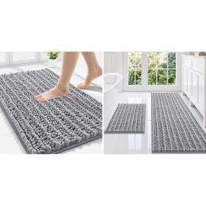 imageSmiry Bathroom Rugs Set 3 Piece Extra Soft Absorbent Non Slip Rubber Backing Machine Washable Quick Dry Chenille Bath Rug Set for Tub Shower and Floor 30quot x 20quot59quot x 20quot 24quot x 16quot Grey