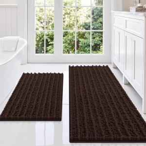 imageSmiry Bathroom Rugs Sets 2 Piece Soft Absorbent Non Slip Rubber Backing Machine Washable Quick Dry Chenille Bath Rug Set for Tub Shower and Floor 30quot x 20quot Plus 24quot x 16quot BeigeBrown