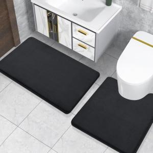 imageSmiry Memory Foam Bath Mat 24x16 and 24x20 UShaped Toilet Extra Soft Absorbent Bathroom Rugs Non Slip Bath Rug Runner for Shower Bathroom Floors Black