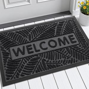 imageSmiry Welcome Mat Indoor Outdoor AllSeason Waterproof Front Door Mat Sturdy Natural Rubber Doormat NonSlip Easy Clean Low Profile Dirt Trapper for Porch Patio Entrance 295x17 GreenGrey