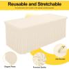 imageSmiry Spandex Tablecloth 6 Pack Elastic Fitted Stretch Tablecloth for 6FT Rectangle Tables Waterproof Washable Table Cover Skirt for Wedding Banquet ampamp Parties Black 72Lx30Wx30H InchBeige