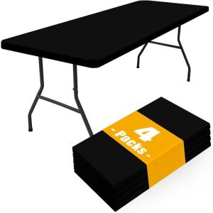 imageSmiry 4 Pack Rectangle Picnic Table Cloth Waterproof Elastic Fitted Tablecloths Washable Polyester Rectangular Patio Table Cover for Camping Indoor and Outdoor Black 30quotx72quotBlack