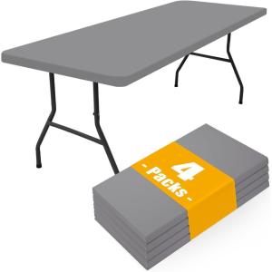imageSmiry 4 Pack Rectangle Picnic Table Cloth Waterproof Elastic Fitted Tablecloths Washable Polyester Rectangular Patio Table Cover for Camping Indoor and Outdoor Black 30quotx72quotGrey