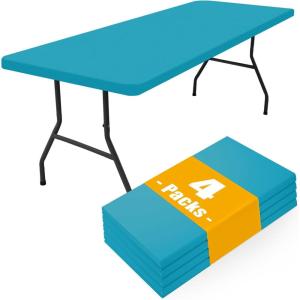 imageSmiry 4 Pack Rectangle Picnic Table Cloth Waterproof Elastic Fitted Tablecloths Washable Polyester Rectangular Patio Table Cover for Camping Indoor and Outdoor Black 30quotx72quotTeal