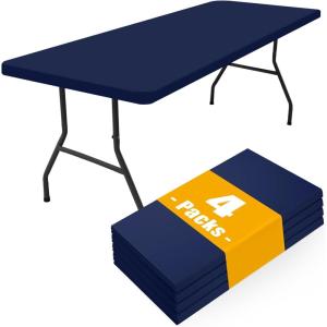 imageSmiry 4 Pack Rectangle Picnic Table Cloth Waterproof Elastic Fitted Tablecloths Washable Polyester Rectangular Patio Table Cover for Camping Indoor and Outdoor Black 30quotx72quotNavy