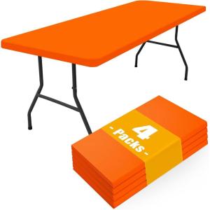 imageSmiry 4 Pack Rectangle Picnic Table Cloth Waterproof Elastic Fitted Tablecloths Washable Polyester Rectangular Patio Table Cover for Camping Indoor and Outdoor Black 30quotx72quotOrange