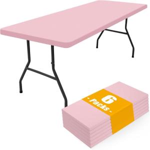 imageSmiry 6 Pack Rectangle Picnic Table Cloth Waterproof Elastic Fitted Tablecloths Washable Polyester Rectangular Patio Table Cover for Camping Indoor and Outdoor Black 30quotx72quotPink