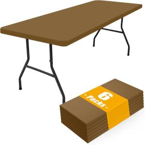 imageSmiry 6 Pack Rectangle Picnic Table Cloth Waterproof Elastic Fitted Tablecloths Washable Polyester Rectangular Patio Table Cover for Camping Indoor and Outdoor Black 30quotx72quotBrown