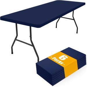 imageSmiry 6 Pack Rectangle Picnic Table Cloth Waterproof Elastic Fitted Tablecloths Washable Polyester Rectangular Patio Table Cover for Camping Indoor and Outdoor Black 30quotx72quotNavy