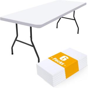 imageSmiry 6 Pack Rectangle Picnic Table Cloth Waterproof Elastic Fitted Tablecloths Washable Polyester Rectangular Patio Table Cover for Camping Indoor and Outdoor Black 30quotx72quotWhite
