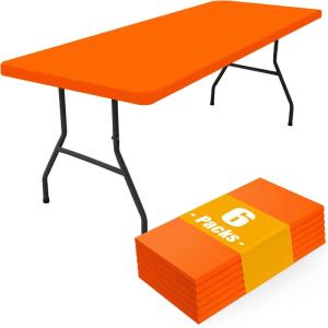 imageSmiry 6 Pack Rectangle Picnic Table Cloth Waterproof Elastic Fitted Tablecloths Washable Polyester Rectangular Patio Table Cover for Camping Indoor and Outdoor Black 30quotx72quotOrange
