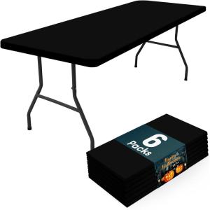 imageSmiry 6 Pack Rectangle Picnic Table Cloth Waterproof Elastic Fitted Tablecloths Washable Polyester Rectangular Patio Table Cover for Camping Indoor and Outdoor Black 30quotx72quotBlack