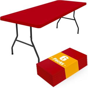imageSmiry 6 Pack Rectangle Picnic Table Cloth Waterproof Elastic Fitted Tablecloths Washable Polyester Rectangular Patio Table Cover for Camping Indoor and Outdoor Black 30quotx72quotRed