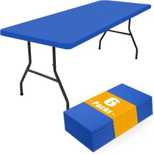 imageSmiry 6 Pack Rectangle Picnic Table Cloth Waterproof Elastic Fitted Tablecloths Washable Polyester Rectangular Patio Table Cover for Camping Indoor and Outdoor Black 30quotx72quotBlue