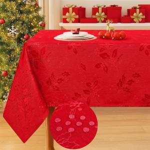 imageSmiry Rectangle Christmas Red Tablecloth 52x52 Inch Waterproof Damask Table Cloth Star Patterns Fabric Table Covers for Christmas Dinner and New Year Celebration RedBurgundy
