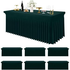 imageSmiry Spandex Tablecloth 6 Pack Elastic Fitted Stretch Tablecloth for 6FT Rectangle Tables Waterproof Washable Table Cover Skirt for Wedding Banquet ampamp Parties Black 72Lx30Wx30H InchHunter Green