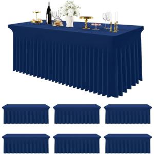 imageSmiry Spandex Tablecloth 6 Pack Elastic Fitted Stretch Tablecloth for 6FT Rectangle Tables Waterproof Washable Table Cover Skirt for Wedding Banquet ampamp Parties Black 72Lx30Wx30H InchNavy