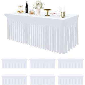 imageSmiry Spandex Tablecloth 6 Pack Elastic Fitted Stretch Tablecloth for 6FT Rectangle Tables Waterproof Washable Table Cover Skirt for Wedding Banquet ampamp Parties Black 72Lx30Wx30H InchWhite