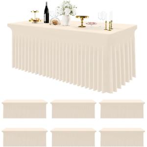 imageSmiry Spandex Tablecloth 6 Pack Elastic Fitted Stretch Tablecloth for 6FT Rectangle Tables Waterproof Washable Table Cover Skirt for Wedding Banquet ampamp Parties Black 72Lx30Wx30H InchBeige