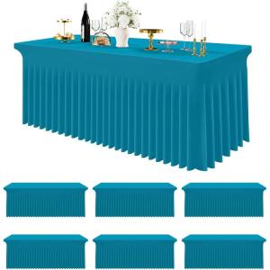 imageSmiry Spandex Tablecloth 6 Pack Elastic Fitted Stretch Tablecloth for 6FT Rectangle Tables Waterproof Washable Table Cover Skirt for Wedding Banquet ampamp Parties Black 72Lx30Wx30H InchTurquoise