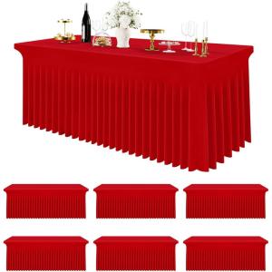 imageSmiry Spandex Tablecloth 6 Pack Elastic Fitted Stretch Tablecloth for 6FT Rectangle Tables Waterproof Washable Table Cover Skirt for Wedding Banquet ampamp Parties Black 72Lx30Wx30H InchRed
