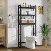 imageSmiry Over The Toilet Storage Cabinet 3Tier Bamboo Bathroom Organizers with Adjustable Shelf ampamp 4 Hooks Space Saving Shelf Rack for Bathrooms Laundry Room Balcony NaturalBlack