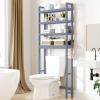imageSmiry Over The Toilet Storage Cabinet 3Tier Bamboo Bathroom Organizers with Adjustable Shelf ampamp 4 Hooks Space Saving Shelf Rack for Bathrooms Laundry Room Balcony NaturalGrey