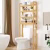 imageSmiry Over The Toilet Storage Cabinet 3Tier Bamboo Bathroom Organizers with Adjustable Shelf ampamp 4 Hooks Space Saving Shelf Rack for Bathrooms Laundry Room Balcony NaturalNatural