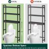 imageSmiry Over The Toilet Storage Cabinet 3Tier Bamboo Bathroom Organizers with Adjustable Shelf ampamp 4 Hooks Space Saving Shelf Rack for Bathrooms Laundry Room Balcony NaturalBlack