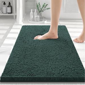 imageSmiry Luxury Chenille Bathroom Rugs 30x20 Extra Soft and Absorbent Shaggy Bath Mat Machine Washable NonSlip Plush Carpet Runner for Tub Shower and Floor Home Decor Accessories Green