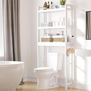 imageSmiry Over The Toilet Storage Cabinet 3Tier Bamboo Bathroom Organizers with Adjustable Shelf ampamp 4 Hooks Space Saving Shelf Rack for Bathrooms Laundry Room Balcony NaturalWhite