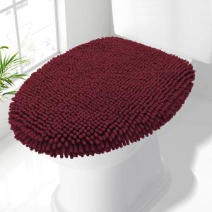 imageSmiry Soft Chenille Bathroom Toilet Lid Cover Machine Washable Covers 175x15 Fits Most Round Elongated and Oblong Lids Accessories Decor BurgundyBurgundy