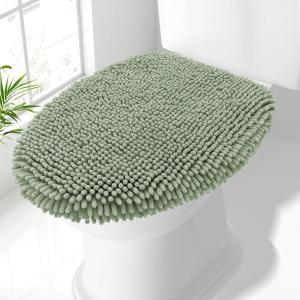 imageSmiry Soft Chenille Bathroom Toilet Lid Cover Machine Washable Covers 175x15 Fits Most Round Elongated and Oblong Lids Accessories Decor BurgundySage Green