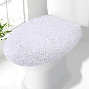 imageSmiry Soft Chenille Bathroom Toilet Lid Cover Machine Washable Covers 175x15 Fits Most Round Elongated and Oblong Lids Accessories Decor BurgundyWhite