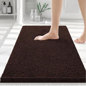 imageSmiry Luxury Chenille Bathroom Rugs 30x20 Extra Soft and Absorbent Shaggy Bath Mat Machine Washable NonSlip Plush Carpet Runner for Tub Shower and Floor Home Decor Accessories Brown
