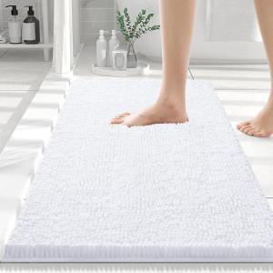 imageSmiry Luxury Chenille Bathroom Rugs 30x20 Extra Soft and Absorbent Shaggy Bath Mat Machine Washable NonSlip Plush Carpet Runner for Tub Shower and Floor Home Decor Accessories White