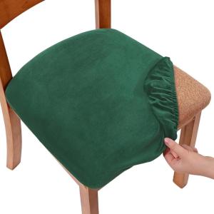 imageSmiry Velvet Seat Covers for Dining Room Chair Set of 6 Stretch Fit Removable Washable Chair Seat Cushion Protector Slipcovers with Ties KhakiDark Green