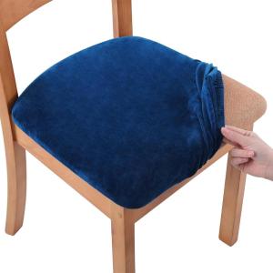imageSmiry Velvet Seat Covers for Dining Room Chair Set of 6 Stretch Fit Removable Washable Chair Seat Cushion Protector Slipcovers with Ties KhakiFederal Blue