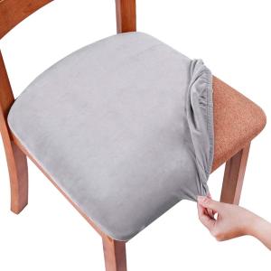 imageSmiry Velvet Seat Covers for Dining Room Chair Set of 6 Stretch Fit Removable Washable Chair Seat Cushion Protector Slipcovers with Ties KhakiLight Grey