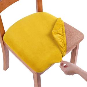 imageSmiry Velvet Seat Covers for Dining Room Chair Set of 6 Stretch Fit Removable Washable Chair Seat Cushion Protector Slipcovers with Ties KhakiMustard Yellow
