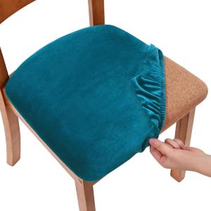 imageSmiry Velvet Seat Covers for Dining Room Chair Set of 6 Stretch Fit Removable Washable Chair Seat Cushion Protector Slipcovers with Ties KhakiTeal
