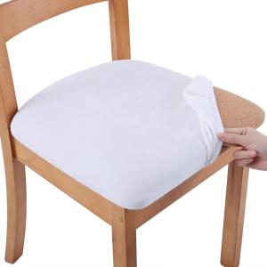 imageSmiry Velvet Seat Covers for Dining Room Chair Set of 6 Stretch Fit Removable Washable Chair Seat Cushion Protector Slipcovers with Ties KhakiWhite