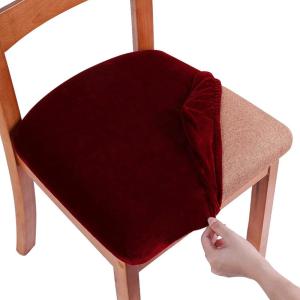 imageSmiry Velvet Seat Covers for Dining Room Chair Set of 6 Stretch Fit Removable Washable Chair Seat Cushion Protector Slipcovers with Ties KhakiWine Red