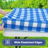 imageSmiry Picnic Table Cloth 2 Pack Waterproof Elastic Fitted Tablecloths for 6FT Rectangle Tables Washable Polyester Buffalo Plaid Tablecloth for Camping Dining ampamp Outdoor Black ampamp White 30quot x 72quotBlue and White